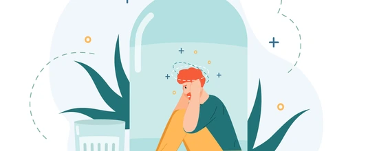 Alcohol addiction. Drunk man inside alcohol bottle, bad habit and unhealthy lifestyle, alcohol addicted frustrated person vector illustration