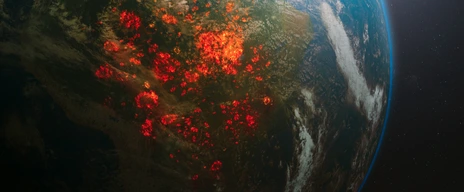 Aerial view from space of ecological disaster of fires in the Amazon, South America