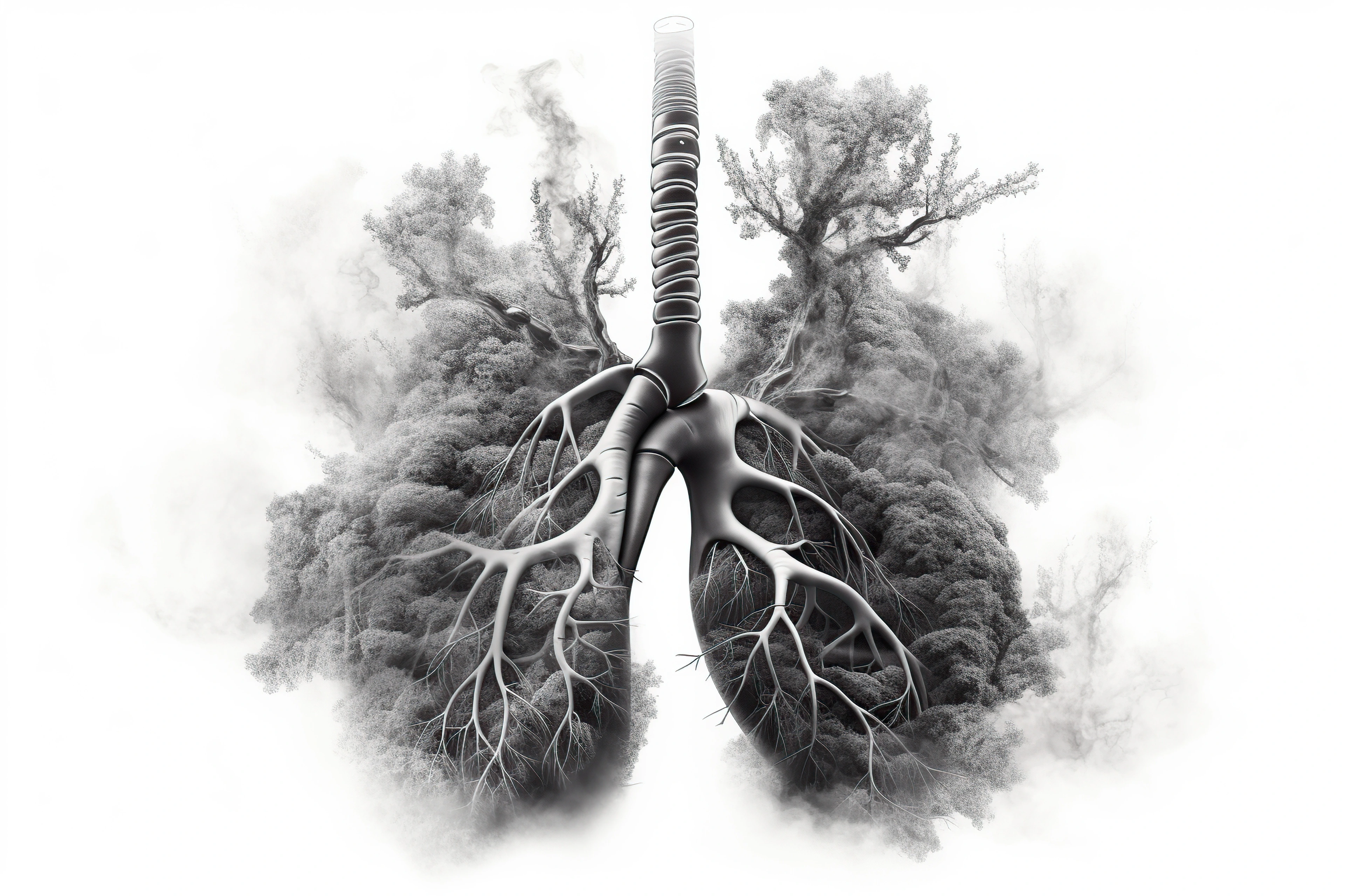 Pollution and lung disease concept. Generative AI illustration.