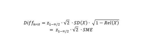 〖Diff〗_krit=z_(1-∝/2)∙√2  ∙SD(X)∙ √(1-Rel(X) ) = z_(1-∝/2)∙√2  ∙SME