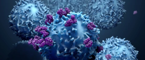 3d illustration proteins with lymphocytes , t cells or cancer cells