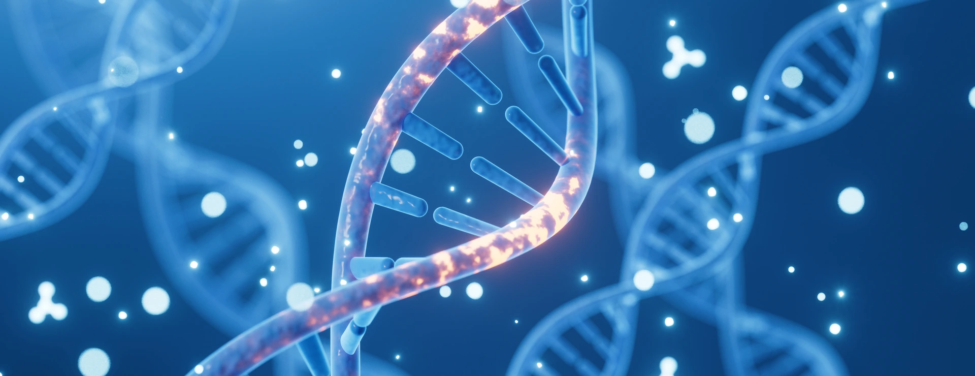 Mutated DNA and molecules, scientific biotechnology, 3d rendering
