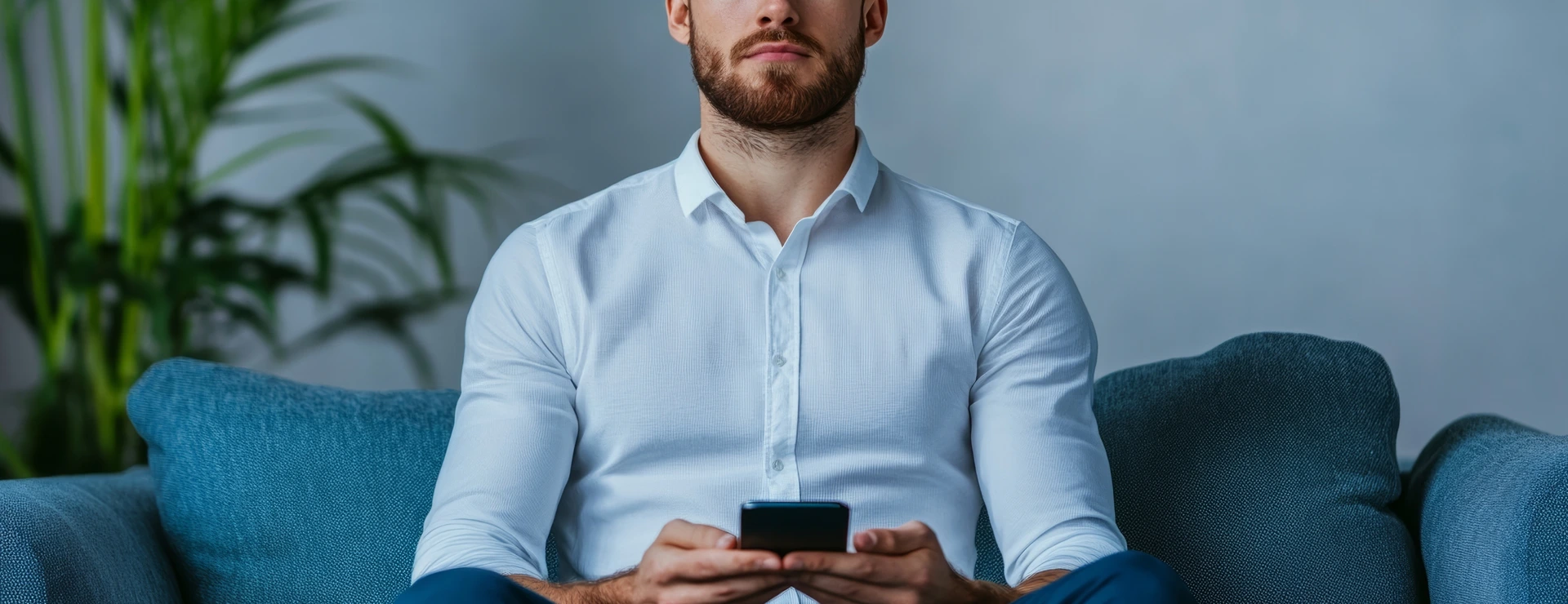 Mann nutzt eine App zur Entspannung