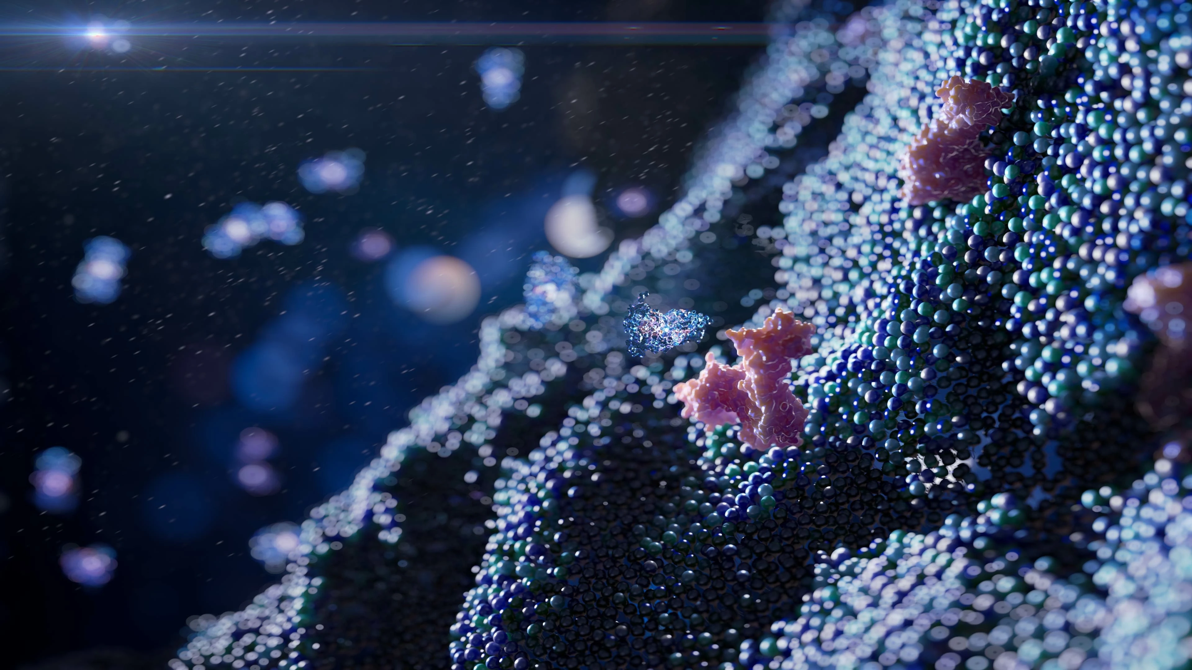 Membrane receptor in oncology cancer treatment, surface with the receptor within the bi lipid layer cell