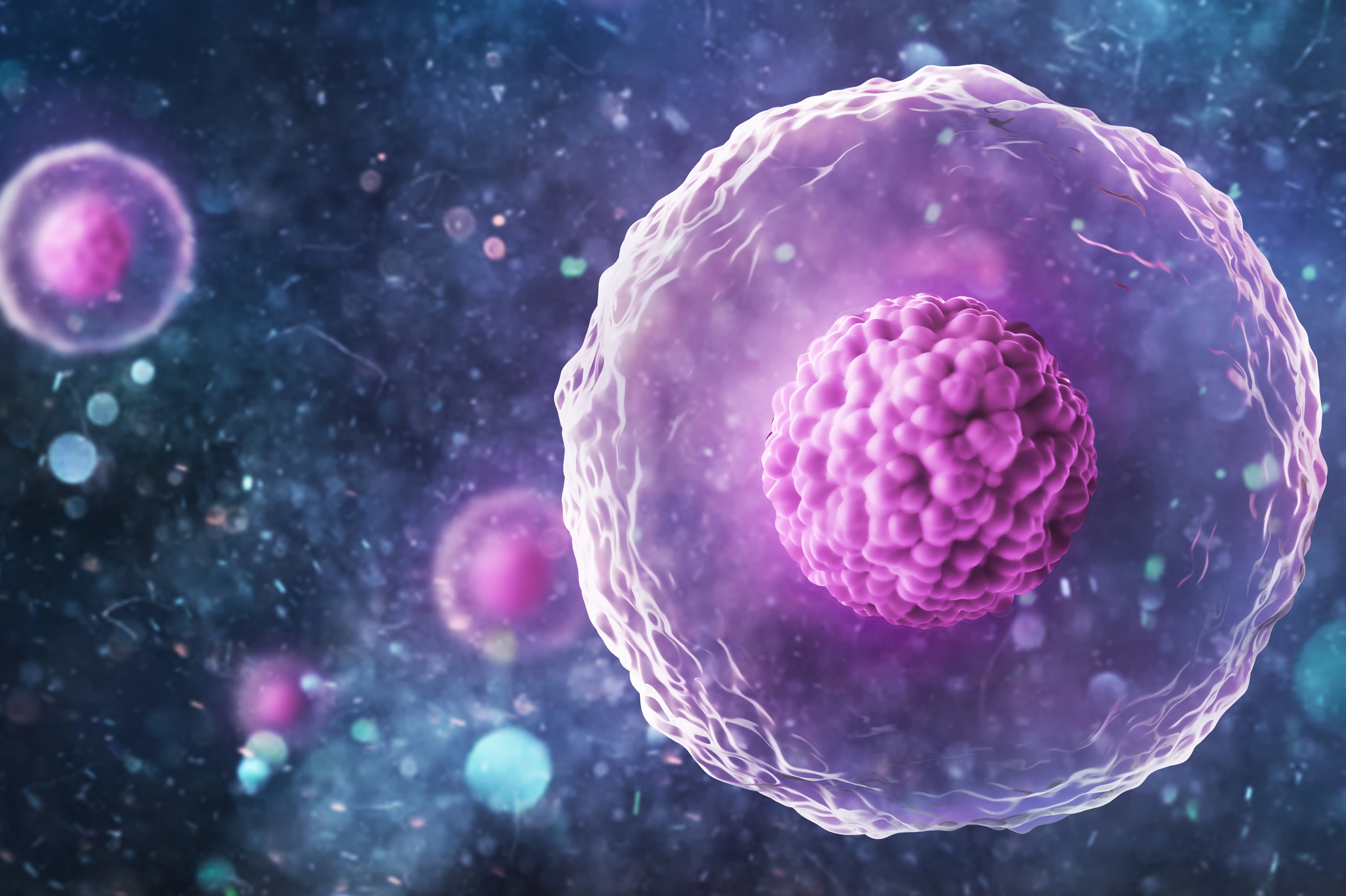 Human (animal) cell under microscope. 3d illustration