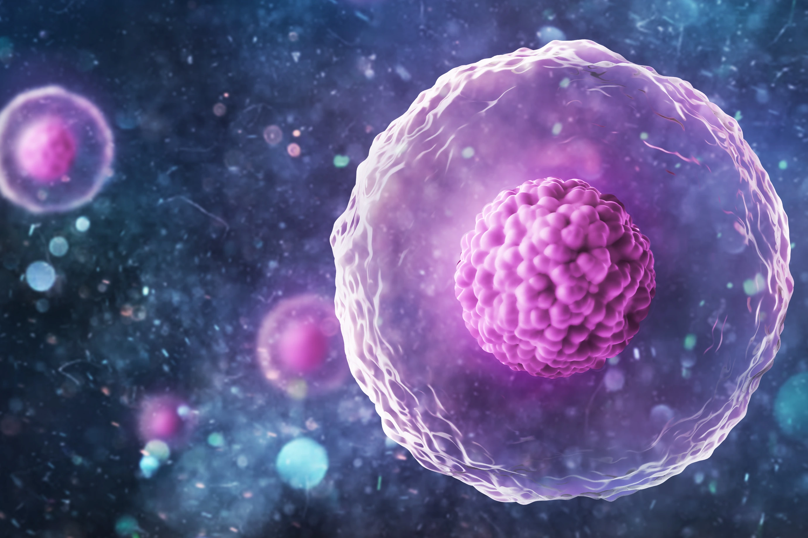 Human (animal) cell under microscope. 3d illustration