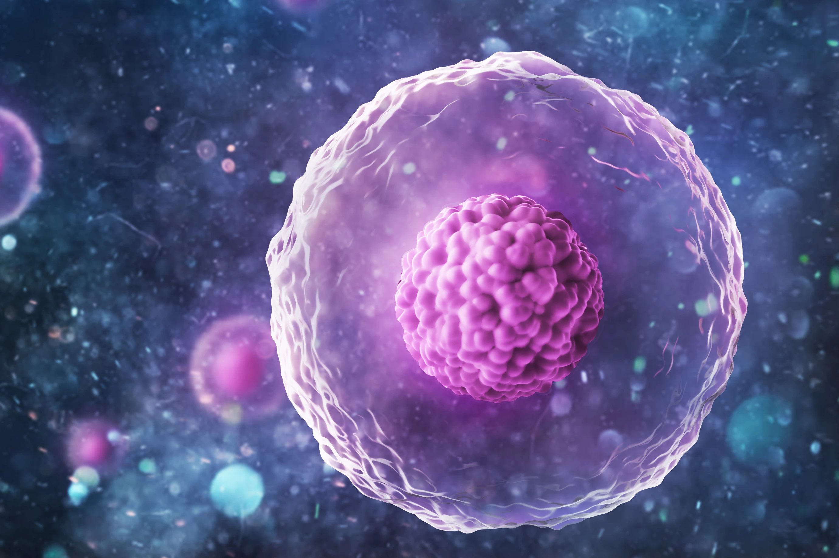 Human (animal) cell under microscope. 3d illustration