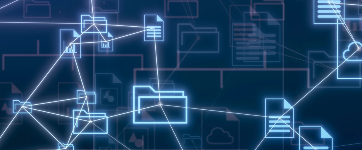 abstract network with clouds and different file and folder icons