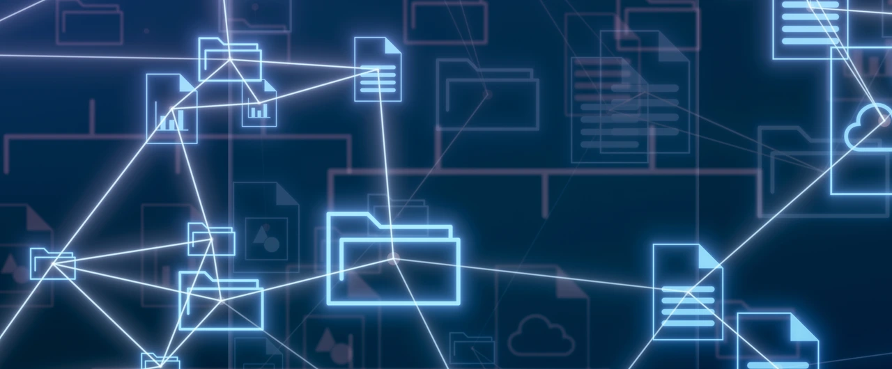 abstract network with clouds and different file and folder icons