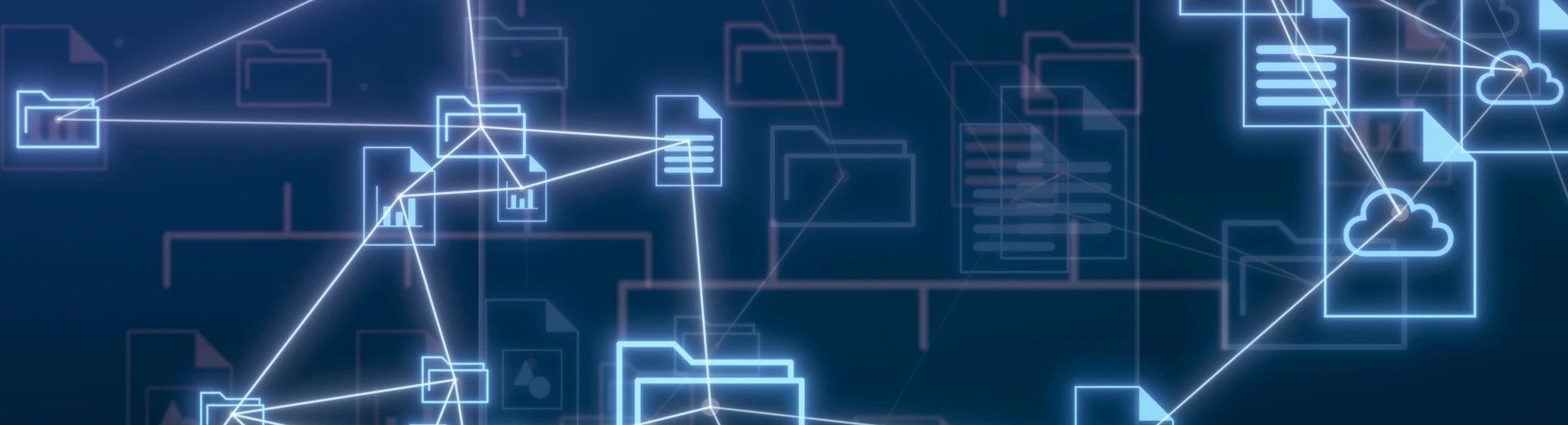 abstract network with clouds and different file and folder icons