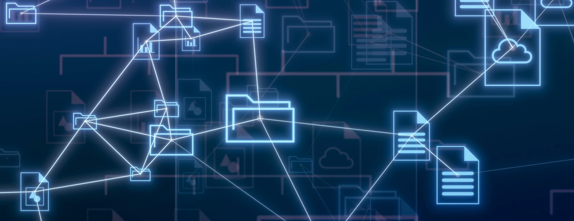 abstract network with clouds and different file and folder icons