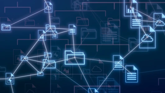 abstract network with clouds and different file and folder icons