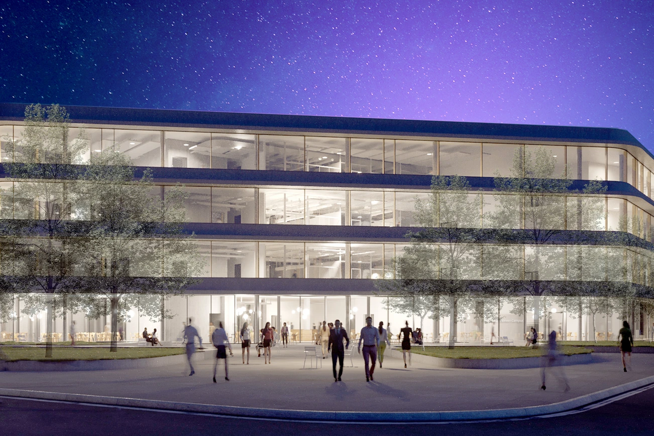 Fußgängerperspektive bei Nacht Pioneer Campus