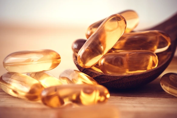 vitamin D and Omega 3 fish oil capsules supplement