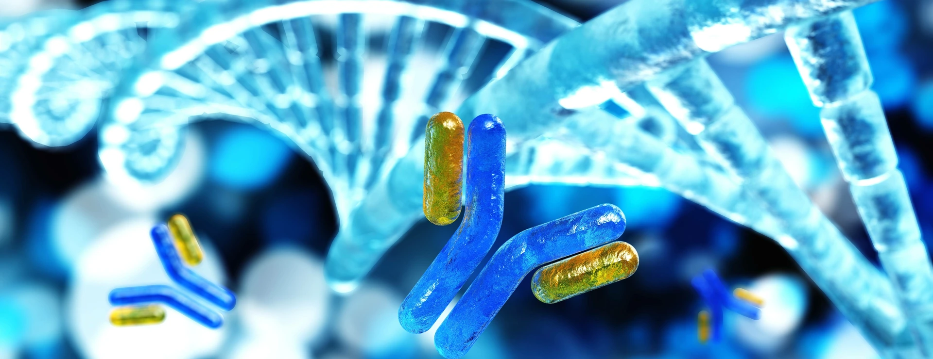antibody and DNA helix, 3D rendering