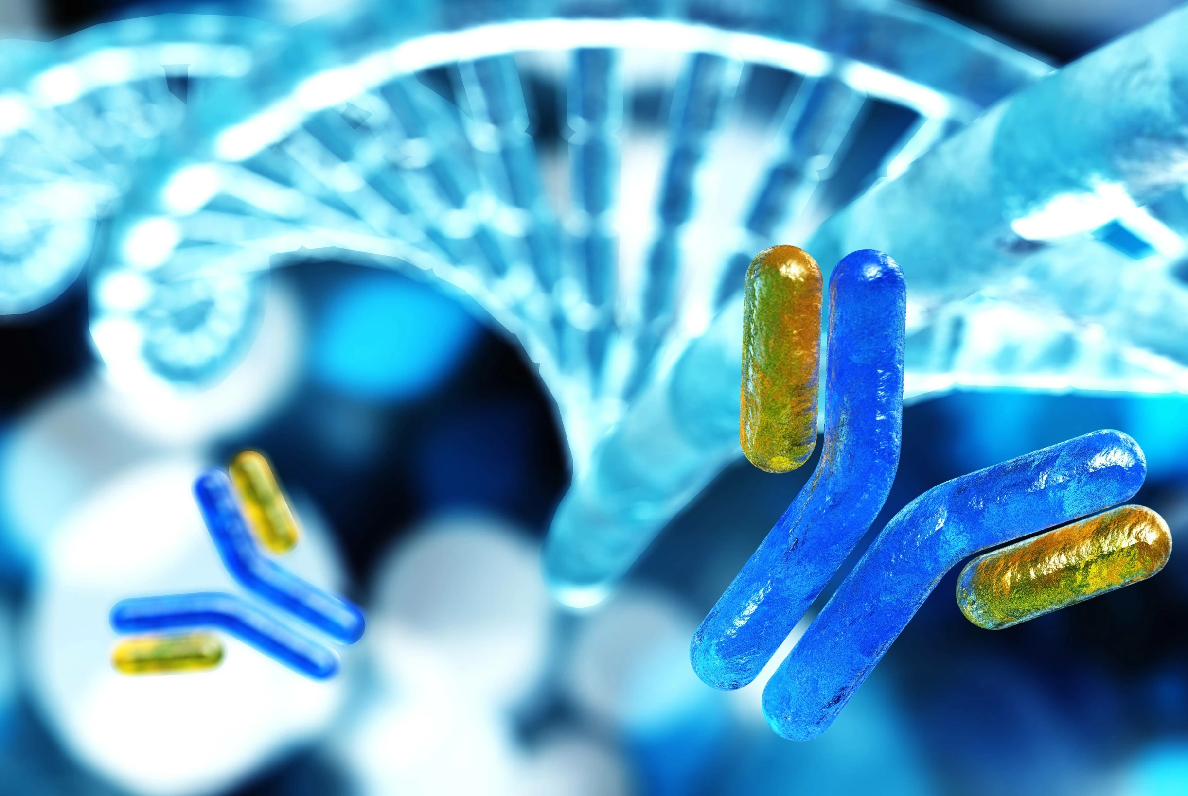 antibody and DNA helix, 3D rendering