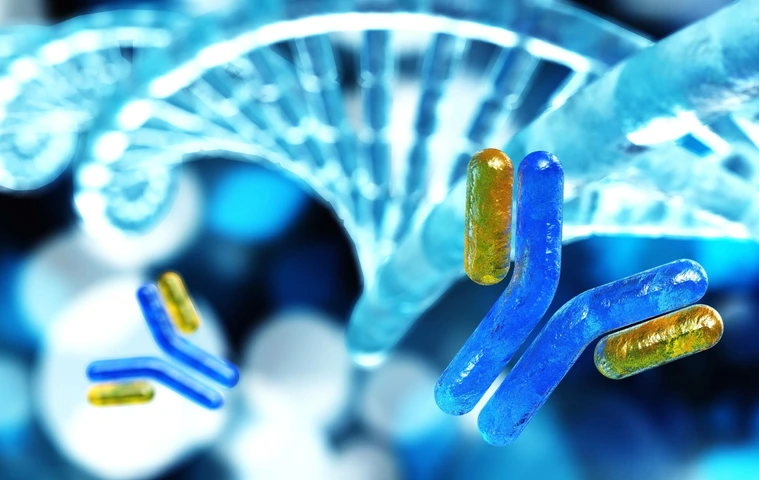 antibody and DNA helix, 3D rendering