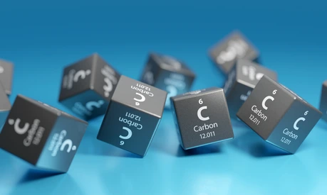 Carbon (C) chemical element, organic compound - used in chemical industry and as energy source - fossil fuels, coal, natural gas. Promotional education periodic symbol element 3D render.