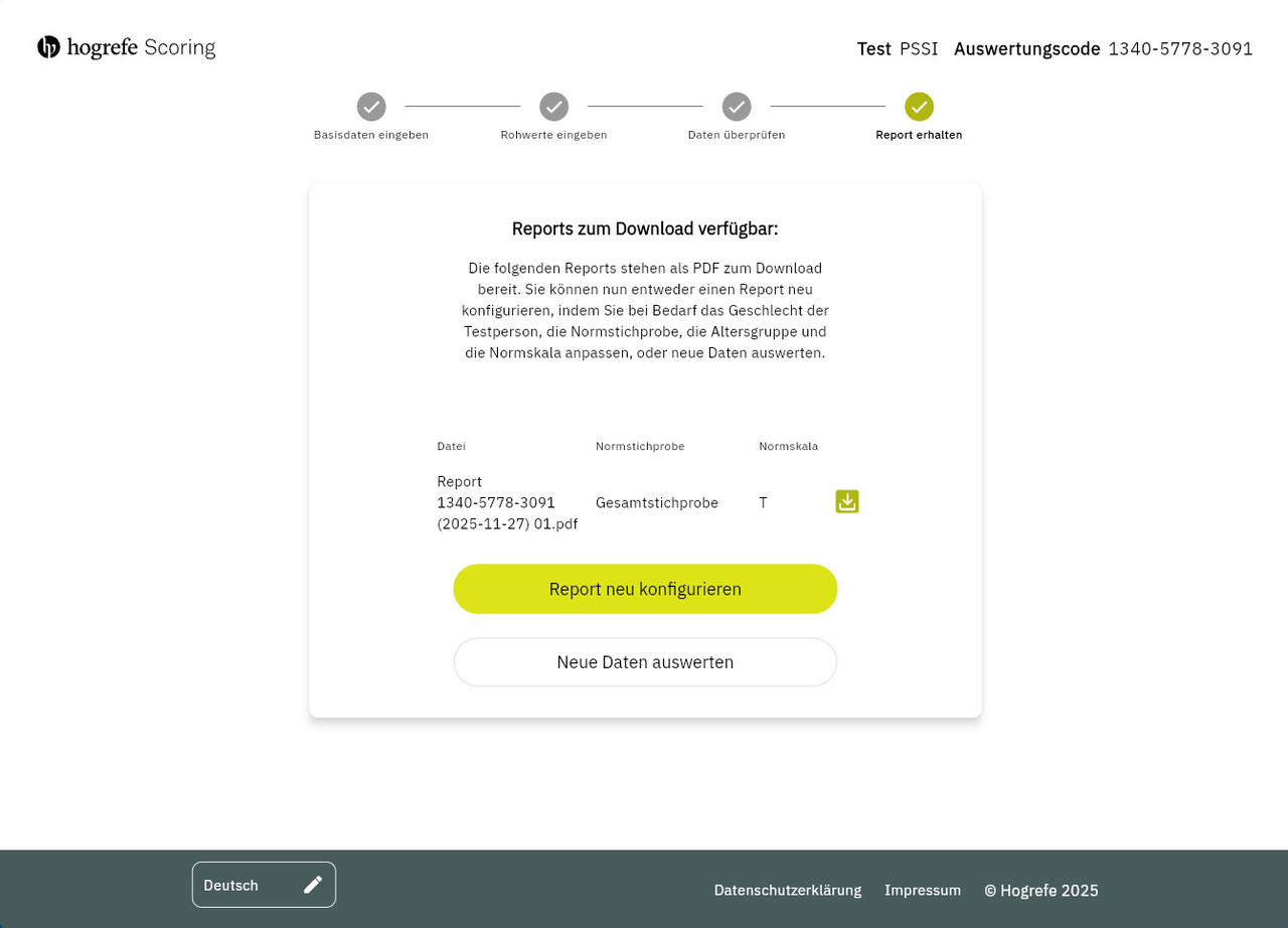 Verfügbarkeit Report Hogrefe Scoring