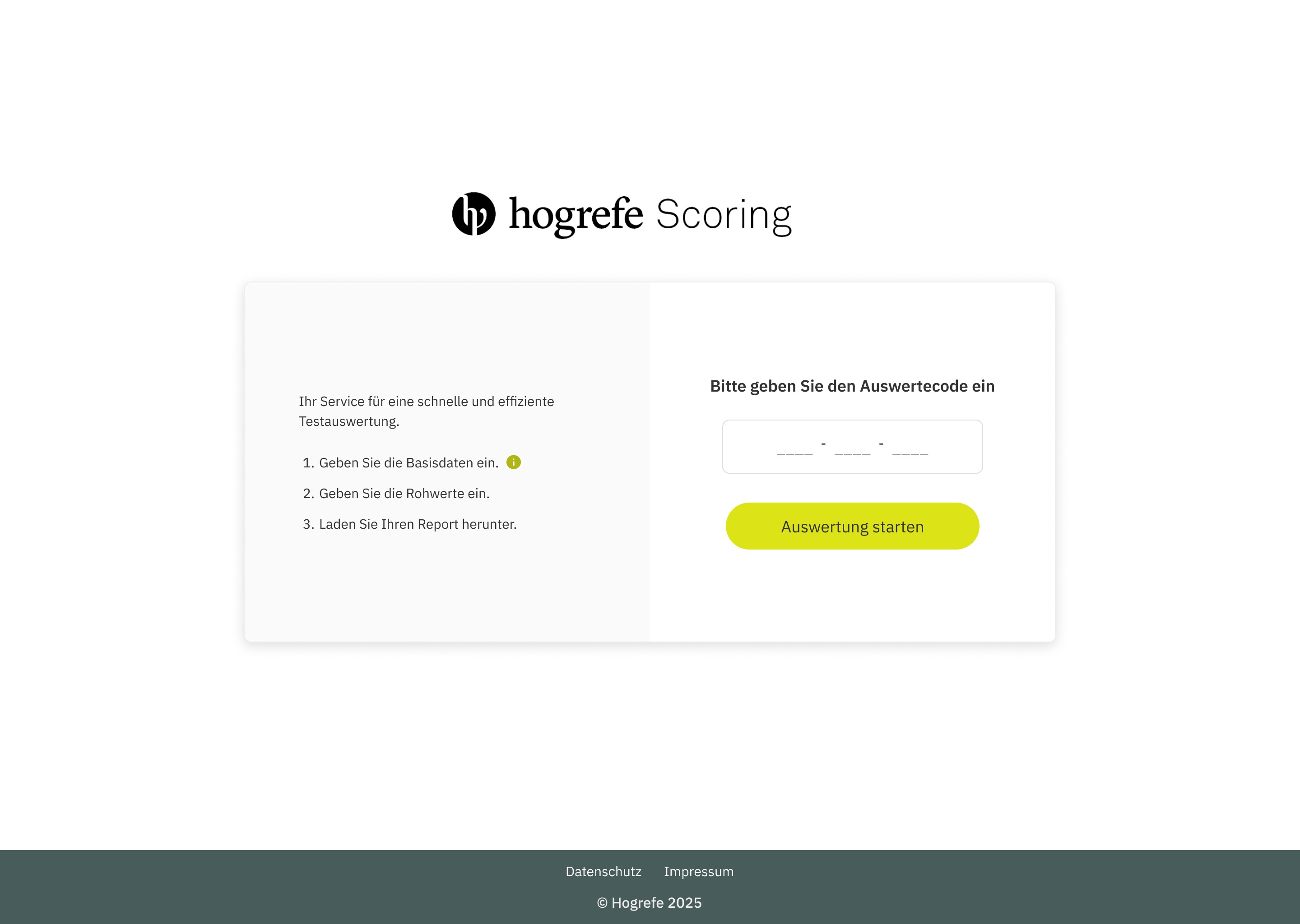 Hogrefe Scoring Auswertecode eingeben