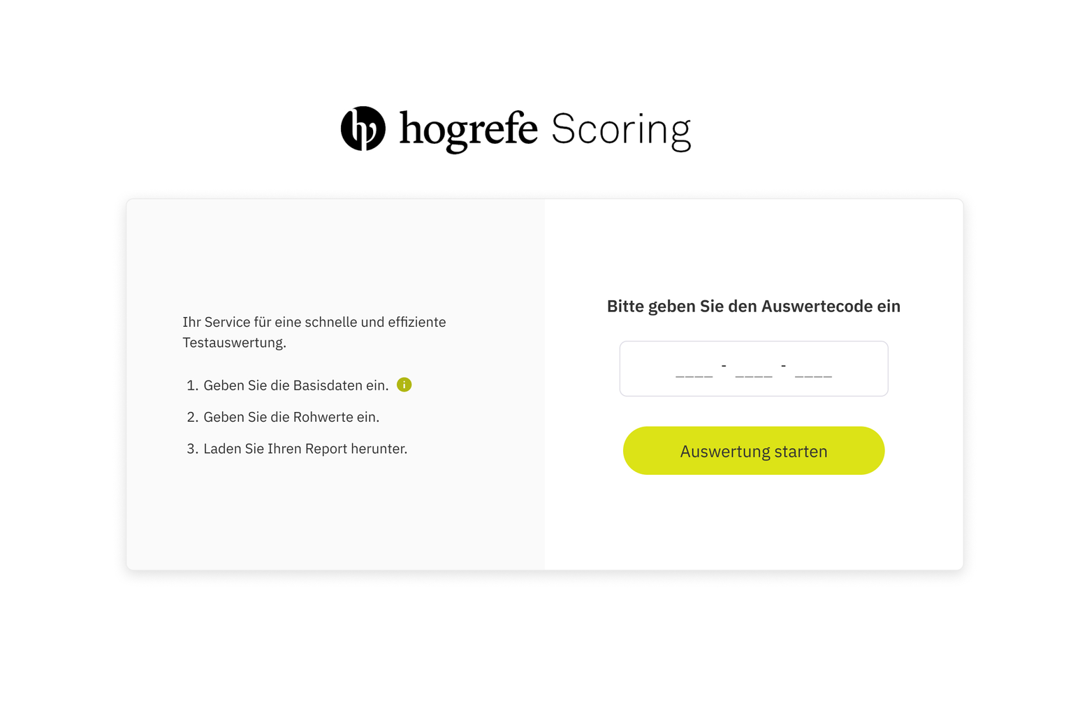 Hogrefe Scoring Auswertecode eingeben