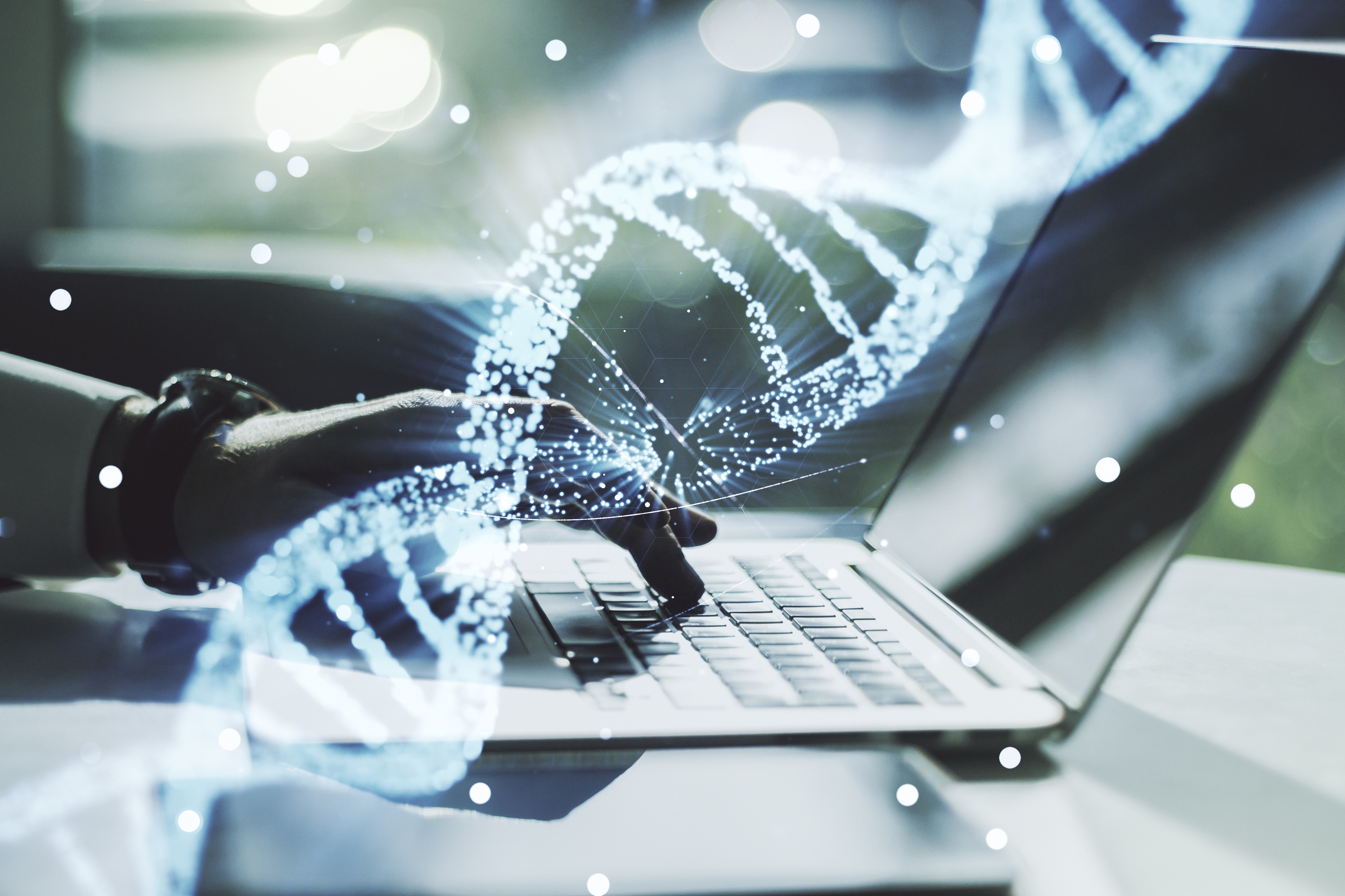 DNA Helix vor Laptop