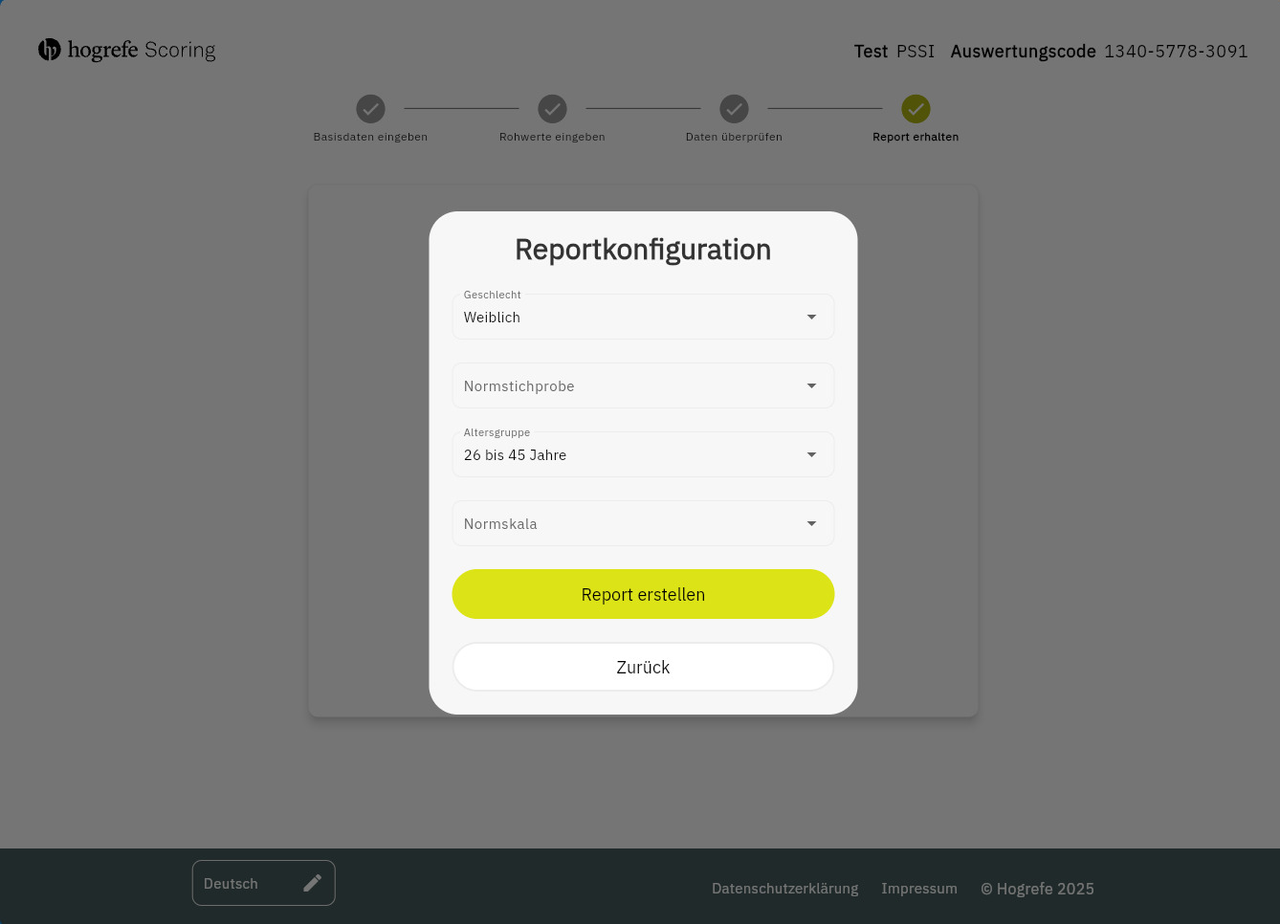 Reportkonfiguration von Hogrefe Scoring