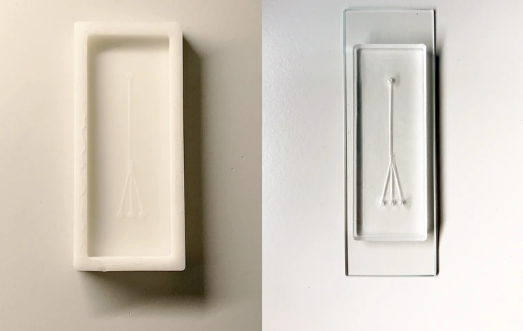 Microfluidics_Chamber_next_to_3Dprinted_casting_mould