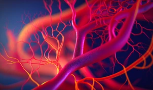 A detailed view of the complex network of blood vessels in a biological sample