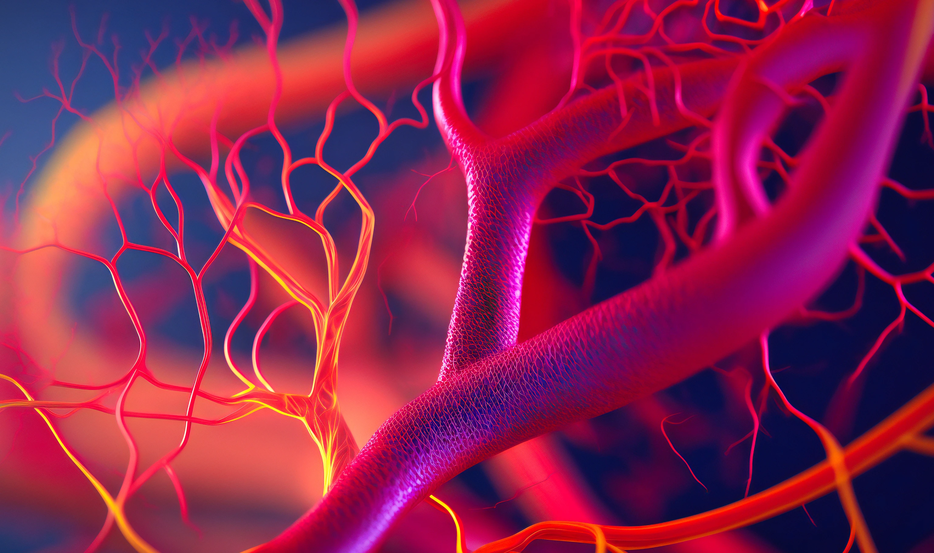 A detailed view of the complex network of blood vessels in a biological sample