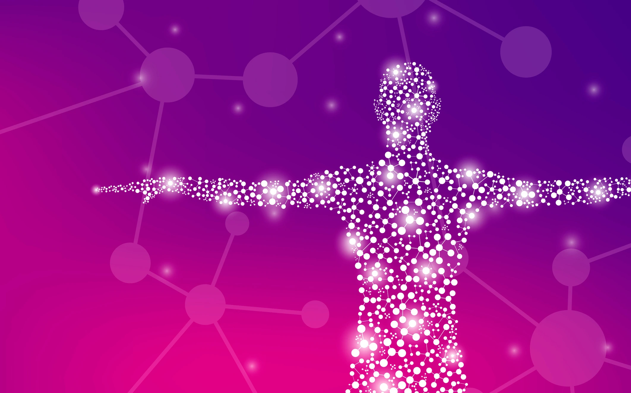 Abstract human body with molecules DNA. Medicine, science and technology concept. Vector illustration.