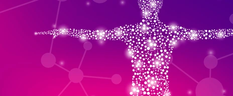 Abstract human body with molecules DNA. Medicine, science and technology concept. Vector illustration.