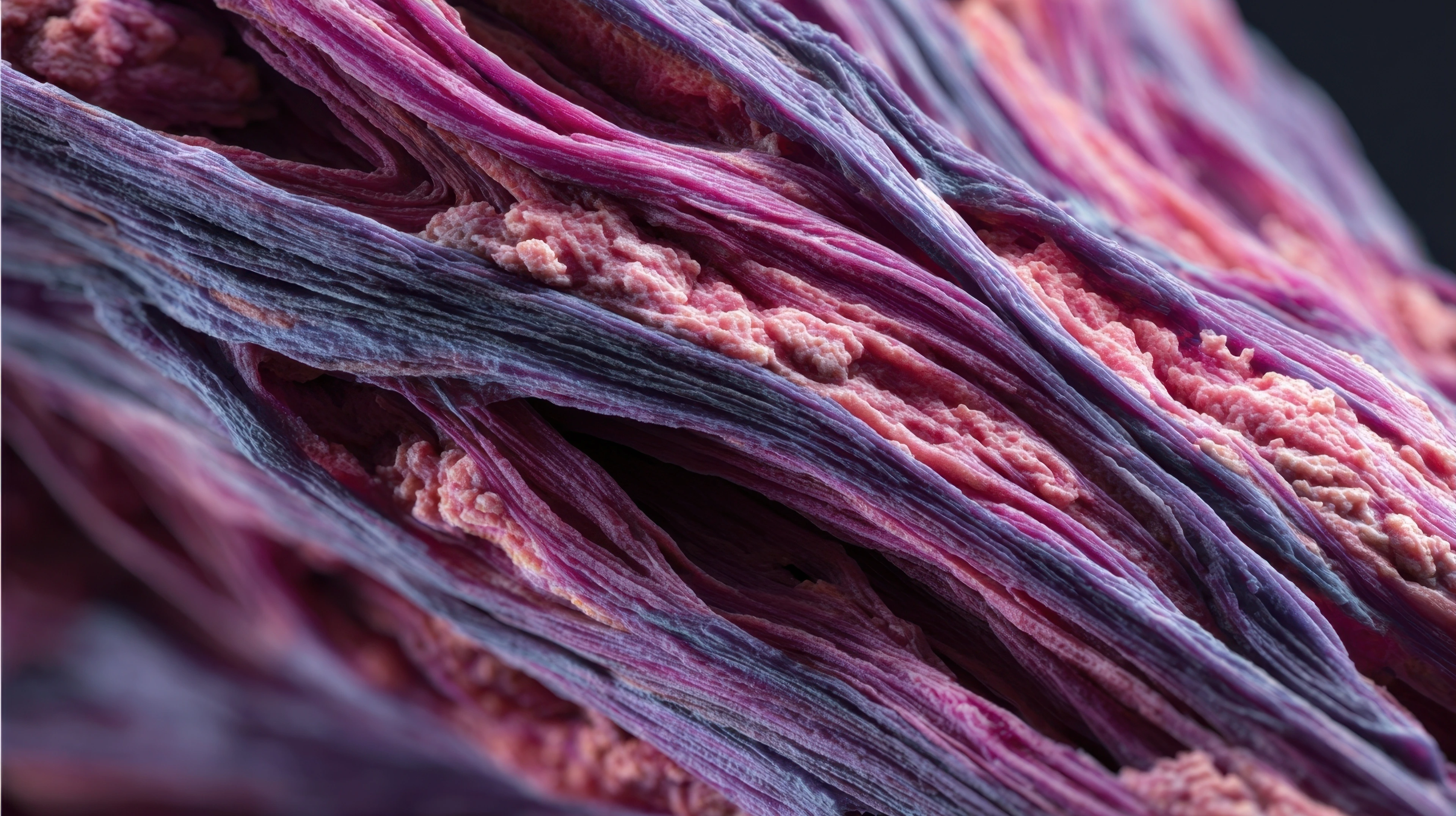 Closeup timelapse of layered muscle fibers diminishing over time illustrating severe muscle atrophy in cancer cachexia.
