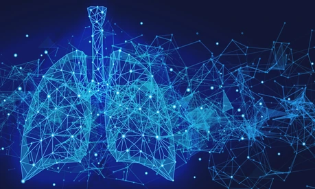 Futuristic medical concept with red human lungs