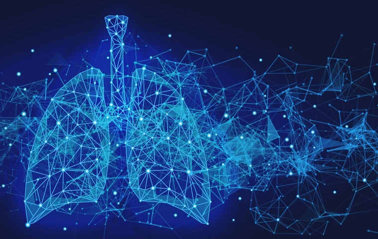 Futuristic medical concept with red human lungs
