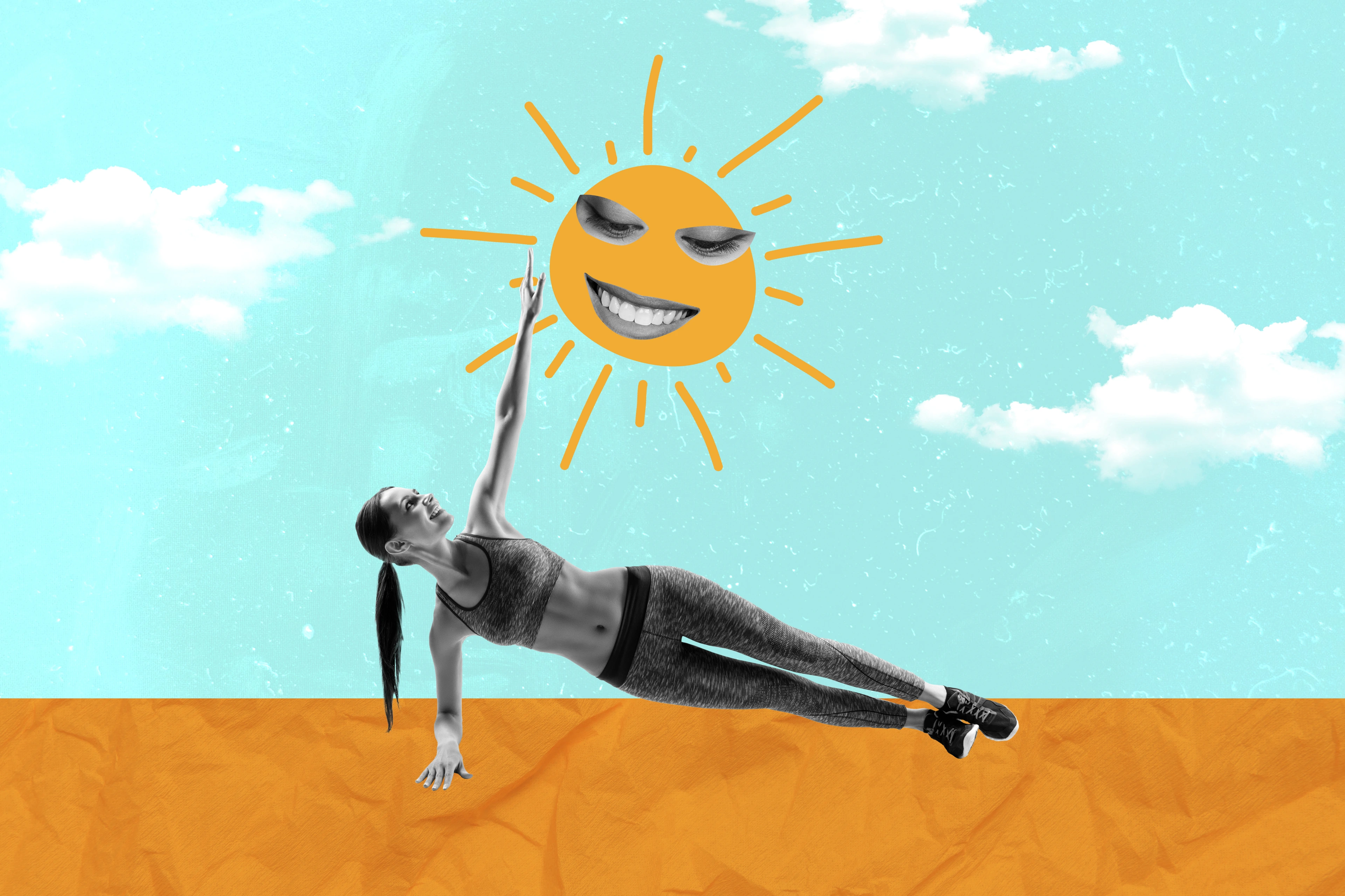 Eine Frau macht Sportübungen vor der Sonne