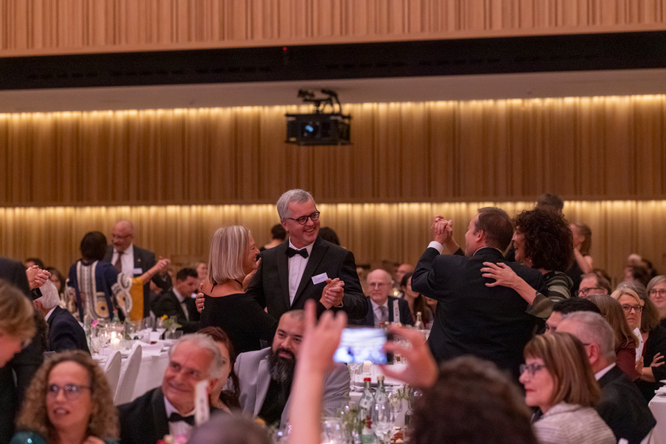 Dr. G-Jürgen Hogrefe and his wife Britta Hogrefe dancing the waltz at the anniversary celebration.