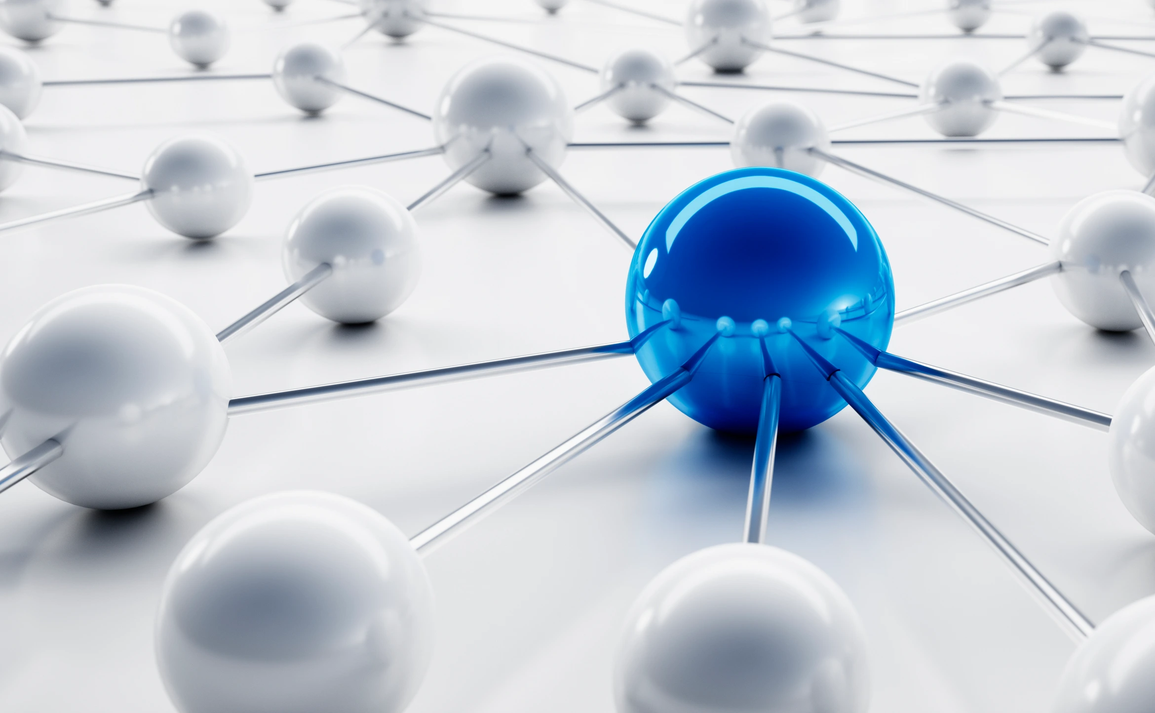 Blue and white sphere network structure - abstract design connection design - 3D illustration