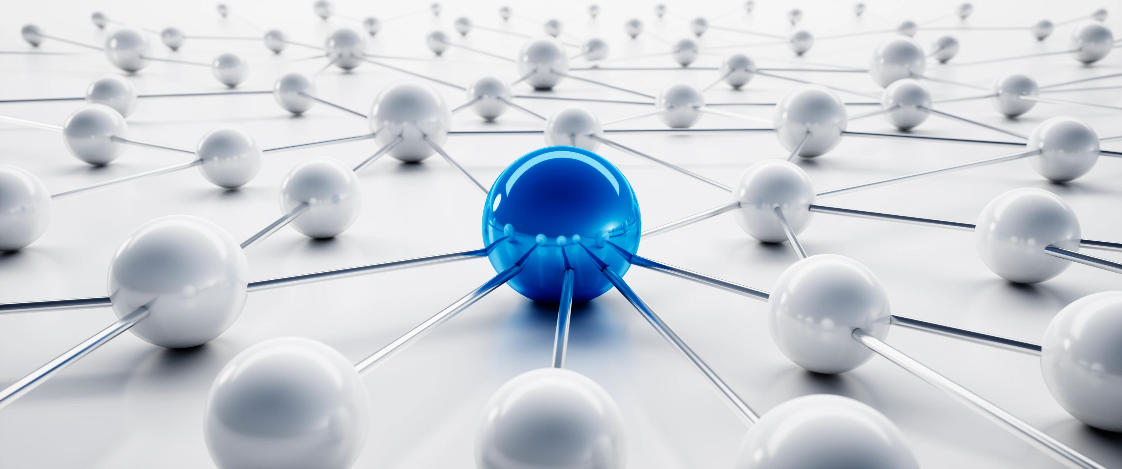 Blue and white sphere network structure - abstract design connection design - 3D illustration