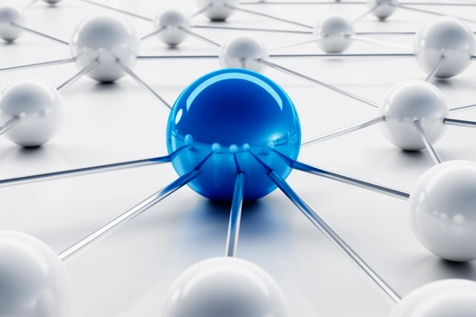 Blue and white sphere network structure - abstract design connection design - 3D illustration