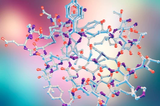 Molecular model of insulin molecule, 3D illustration