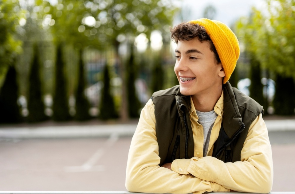 Smiling,Confident,Millennial,Boy,,Teenager,Wearing,Yellow,Hat,With,Dental