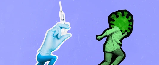 Creative photo 3d collage poster picture artwork sketch of two weird people invention vaccine antibody isolated on drawing background