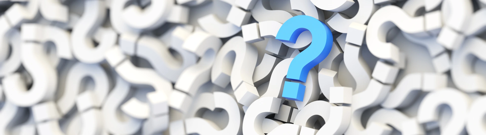 Blue question mark on a background of white signs. 3D Rendering