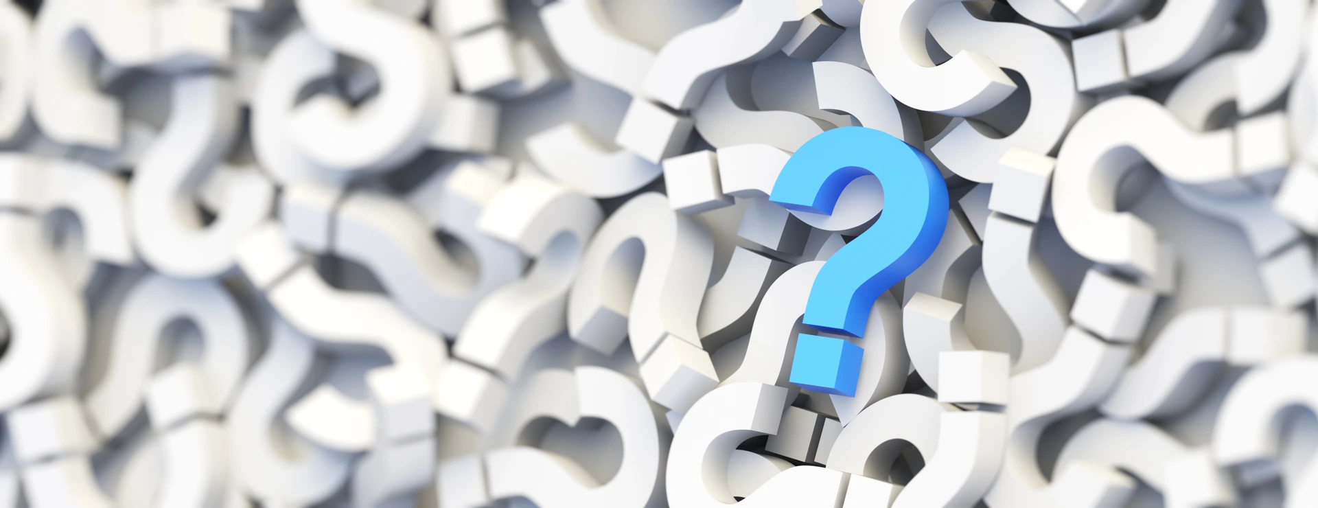 Blue question mark on a background of white signs. 3D Rendering