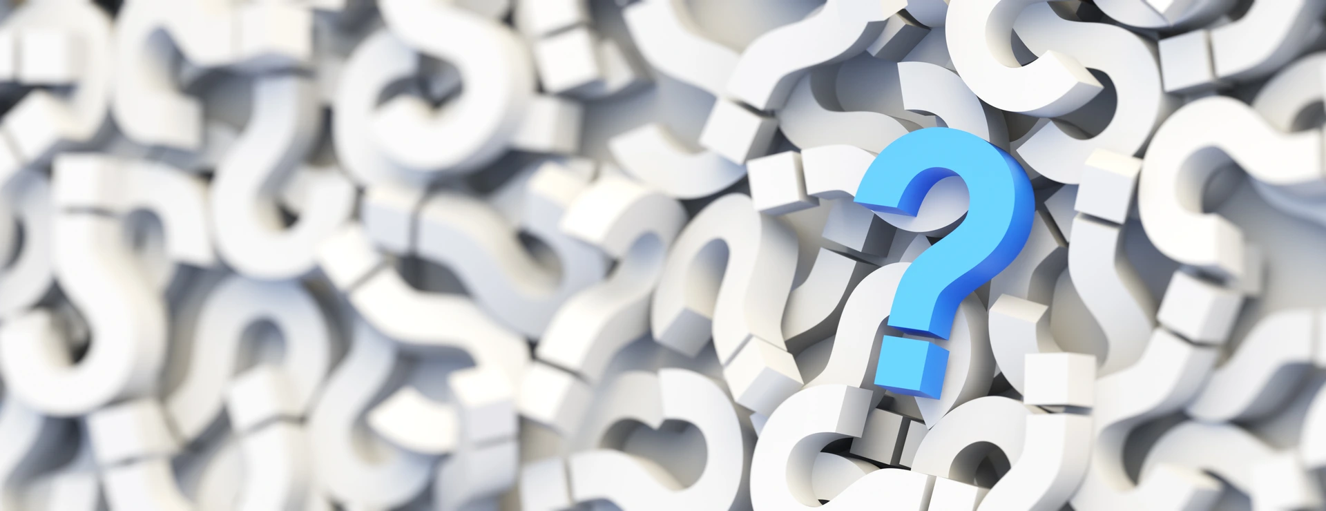 Blue question mark on a background of white signs. 3D Rendering