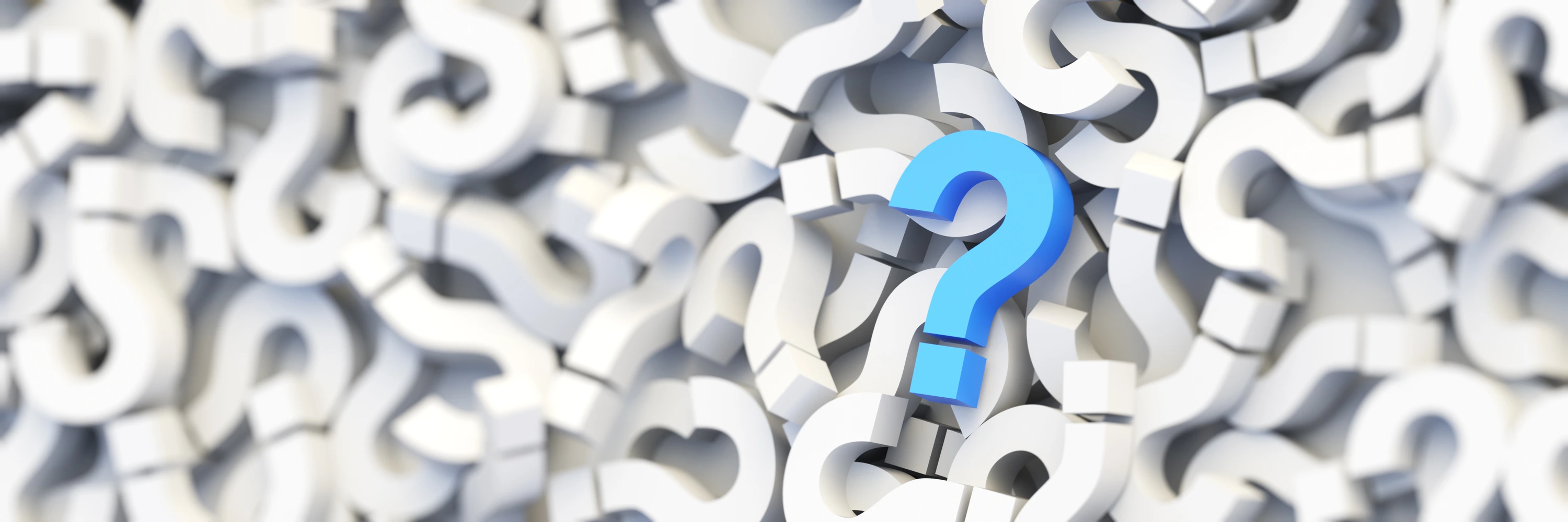 Blue question mark on a background of white signs. 3D Rendering