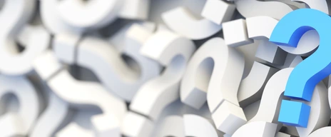 Blue question mark on a background of white signs. 3D Rendering