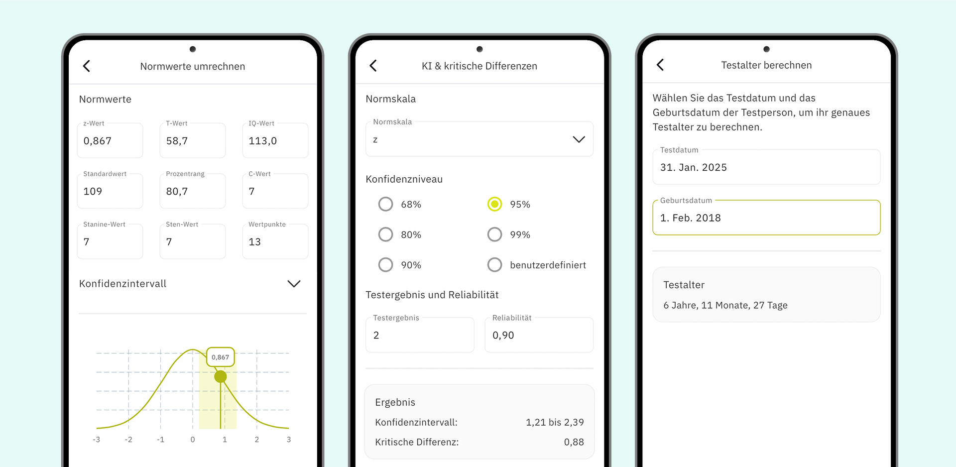Drei Smartphones, die die verschiedenen Funktionen der Toolbox veranschaulichen. Die Funktionen werden auch im Text erklärt.