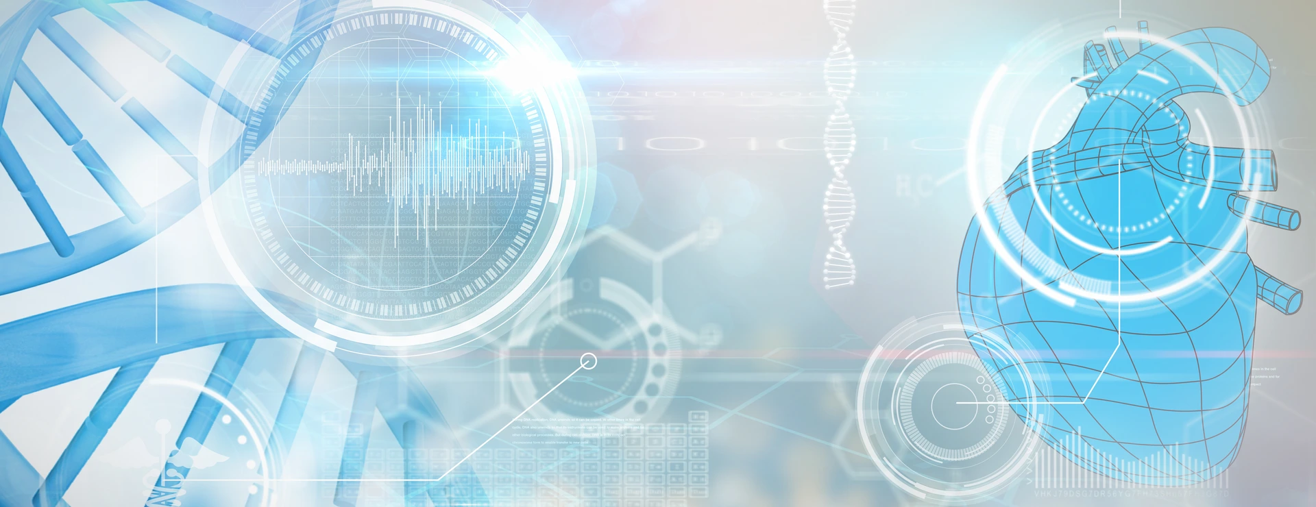 Illustrative image of a blue colored heart against digital background with dna helix